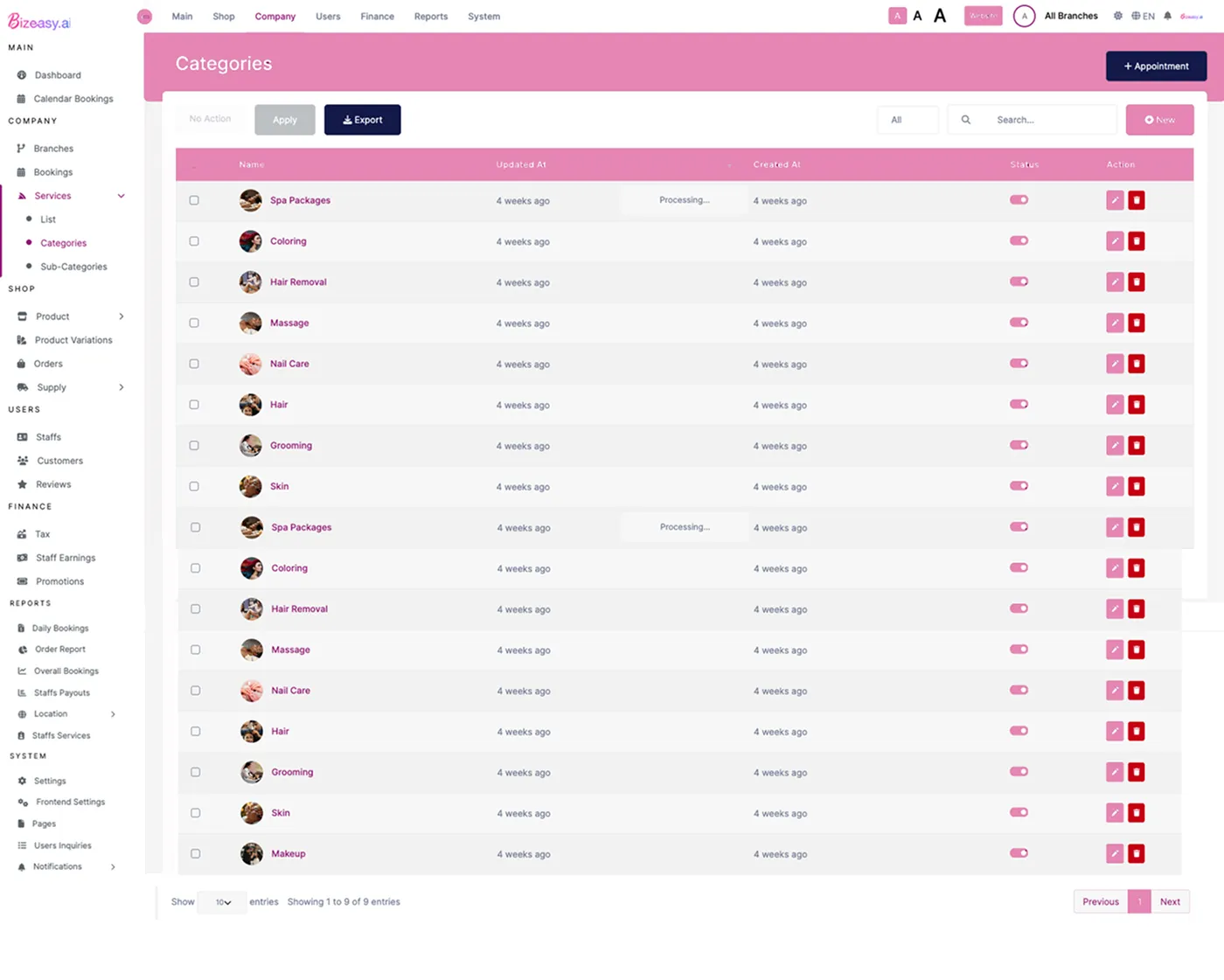 beauty salon software dashboard